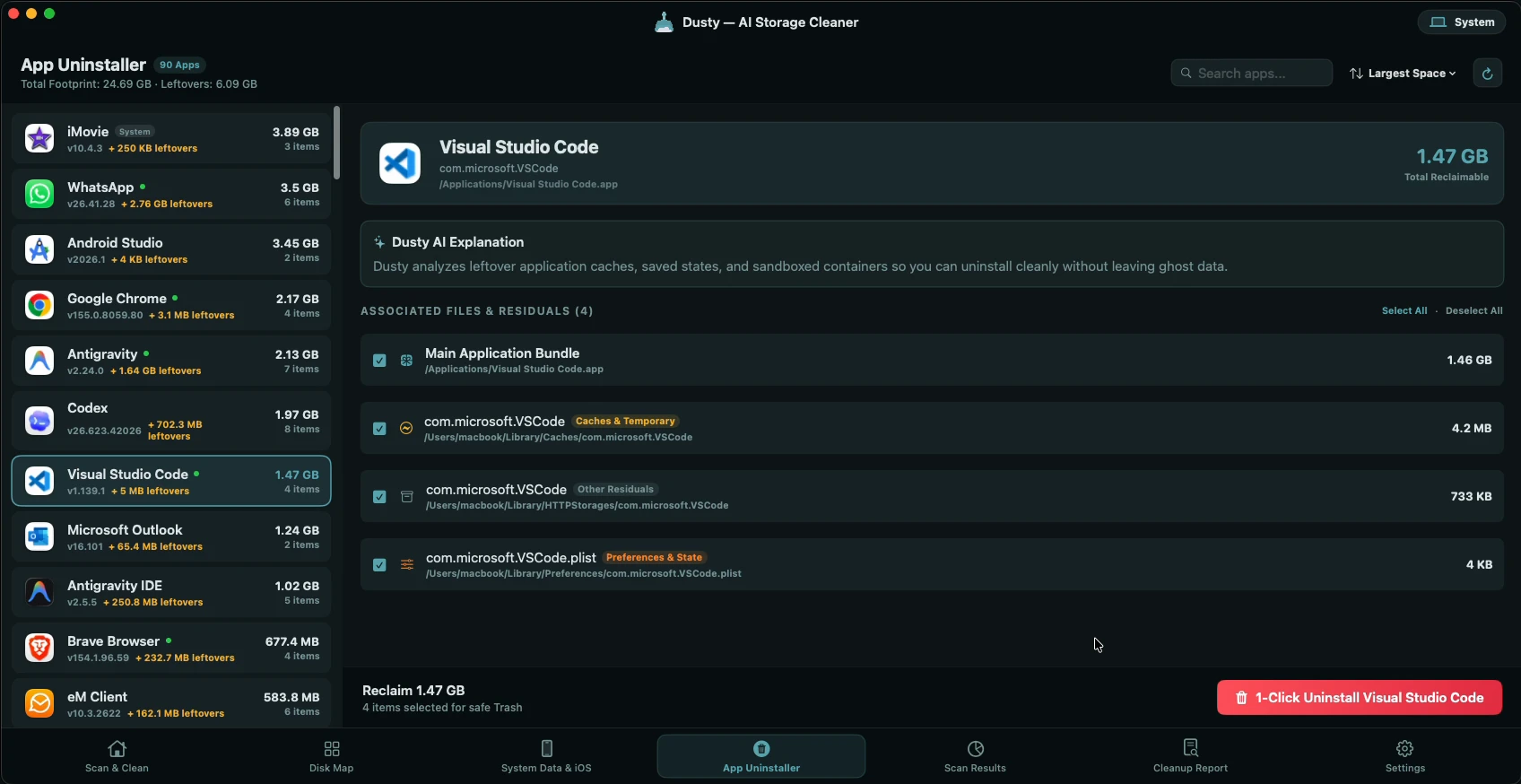 1-Click App Uninstaller in Dusty macOS