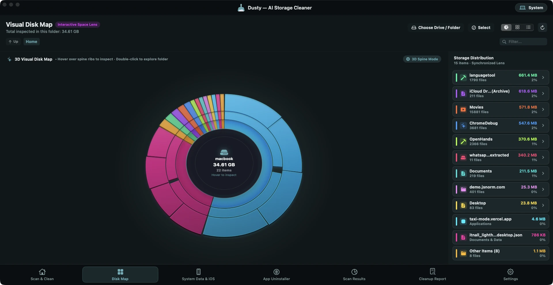 Concentric Radar Lens Disk Map in Dusty macOS